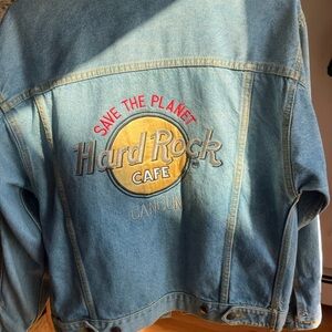 Vintage Hard Rock Cafe Blue Denim Jacket with Embroidered Logo